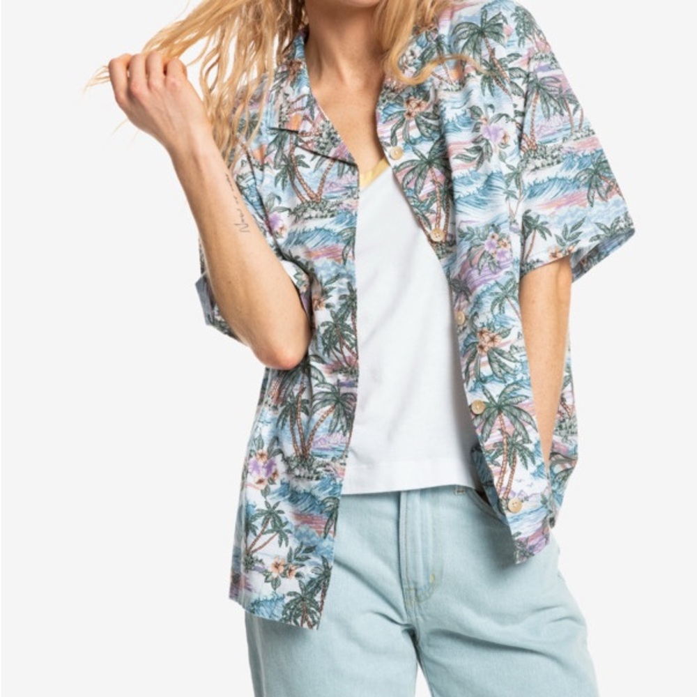 Quiksilver Organic Cotton “On Vacation” “Dreamscape Pool” Dad Hawaiian Shirt XS